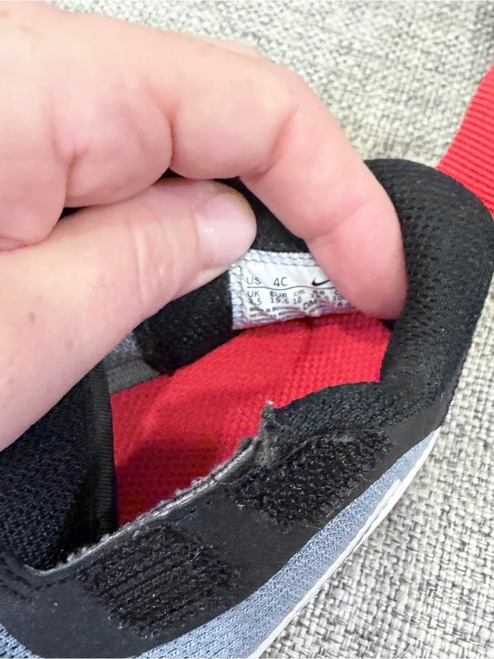 Nike Kids Grey & Black Sneakers with Red Accents size 4C